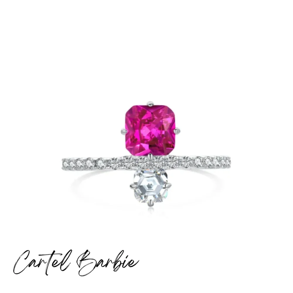 Pink Diamond Ring - 925 Sterling Silver - Cubic Zirconia- Sizes 5-9